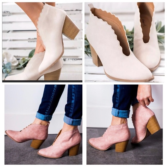 Beige and Blush scalloped v cut bootie PR-31 - Picture 2 of 8